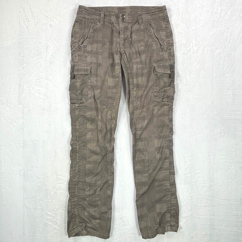 Kuhl Women 6 Reg Plaid Camo Cargo Pants Olive Brown Ruched Hiking Utility